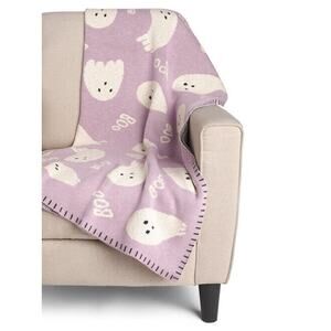 New - Spooky Night Oversized Boo Ghost PURPLE Throw Blanket
